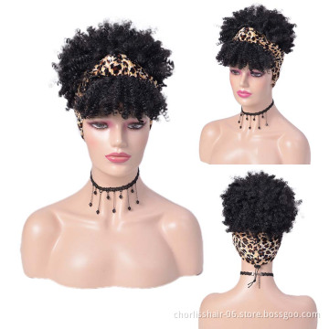 Wholesale Ombre Short Kinky Curly Turban Headband Wigs Cheap Heat Resistance Fibre Fluffy Synthetic Hair Headband Curly Wigs
